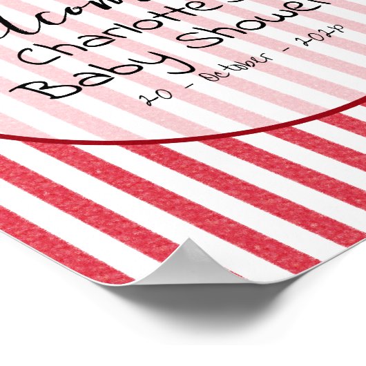 Modern Red Chalk Stripes Double Hearts Baby Shower Poster (Hoek)