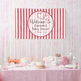 Modern Red Chalk Stripes Double Hearts Baby Shower Spandoek
