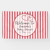 Modern Red Chalk Stripes Double Hearts Baby Shower Spandoek (Horizontaal)