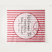 Modern Red Chalk Stripes Double Hearts Baby Shower Wandkleed (Voorkant (horizontaal))