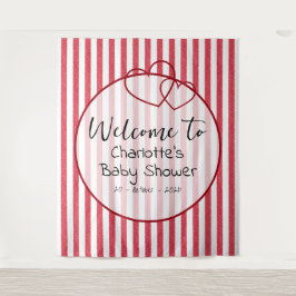 Modern Red Chalk Stripes Double Hearts Baby Shower Wandkleed