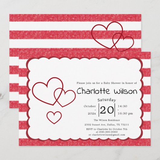 Modern Red Chalk Stripes Horizontal Baby Shower Kaart (Voorkant / Achterkant)