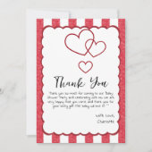 Modern Red Chalk Stripes Triple Hearts Baby Shower Bedankkaart (Voorkant)