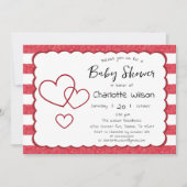 Modern Red Chalk Stripes Triple Hearts Baby Shower Kaart (Voorkant)