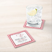 Modern Red Chalk Stripes Triple Hearts Baby Shower Kartonnen Onderzetters (Insitu)