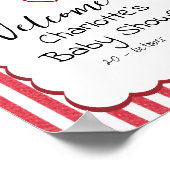 Modern Red Chalk Stripes Triple Hearts Baby Shower Poster (Hoek)