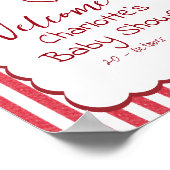 Modern Red Chalk Stripes Triple Hearts Baby Shower Poster (Hoek)