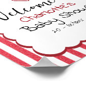 Modern Red Chalk Stripes Triple Hearts Baby Shower Poster (Hoek)