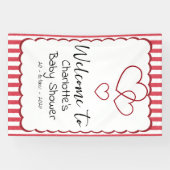 Modern Red Chalk Stripes Triple Hearts Baby Shower Spandoek (Horizontaal)