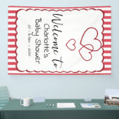 Modern Red Chalk Stripes Triple Hearts Baby Shower Spandoek (Beurs)