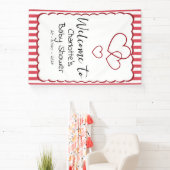 Modern Red Chalk Stripes Triple Hearts Baby Shower Spandoek (Insitu)