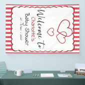 Modern Red Chalk Stripes Triple Hearts Baby Shower Spandoek (Beurs)