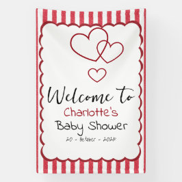 Modern Red Chalk Stripes Triple Hearts Baby Shower Spandoek