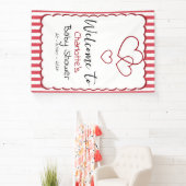 Modern Red Chalk Stripes Triple Hearts Baby Shower Spandoek (Insitu)