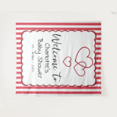 Modern Red Chalk Stripes Triple Hearts Baby Shower Wandkleed (Voorkant (horizontaal))