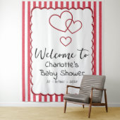 Modern Red Chalk Stripes Triple Hearts Baby Shower Wandkleed (In situ)