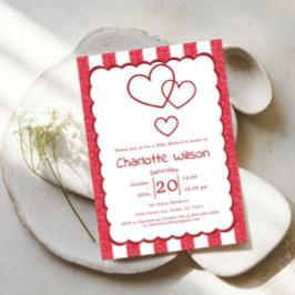 Modern Red Chalk Stripes Vertical Baby Shower Kaart