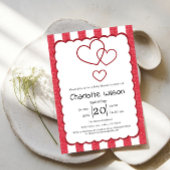 Modern Red Chalk Stripes Vertical Baby Shower Kaart