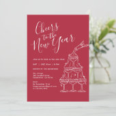 Modern Red Cheers to the New Year Party  Kaart (Staand voorkant)