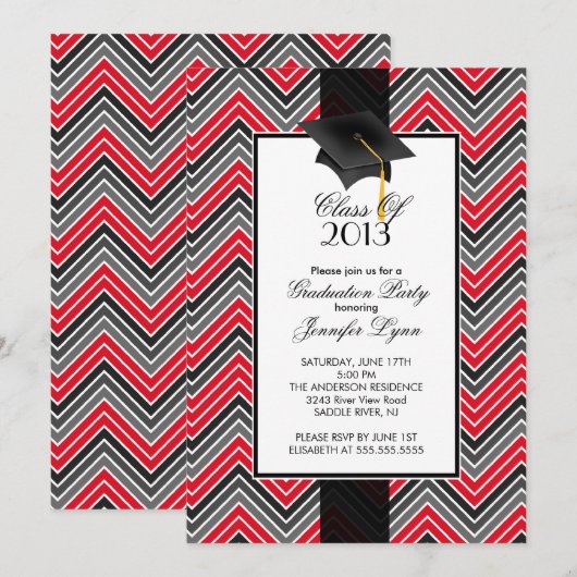 Modern Red Chevron 2013 Graduation Party Kaart (Voorkant / Achterkant)