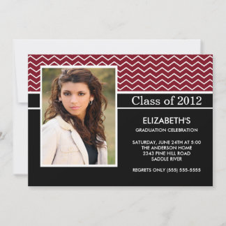 Modern Red Chevron Foto Graduation Party Kaart