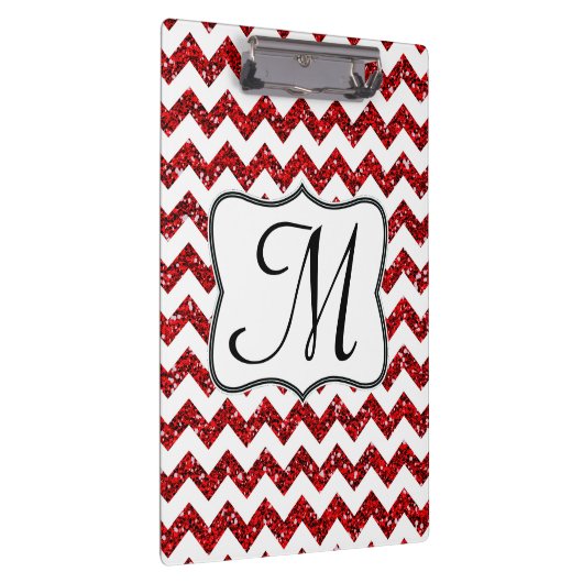Modern Red Chevron Monogram Initiaal Klembord (Rechts)