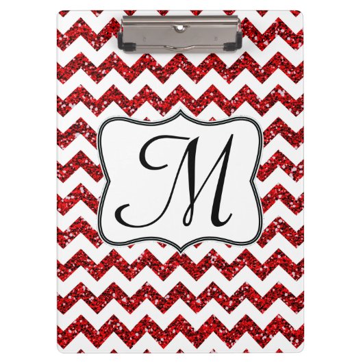 Modern Red Chevron Monogram Initiaal Klembord (Voorkant)