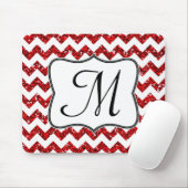 Modern Red Chevron Monogram Initiaal Muismat (Met muis)