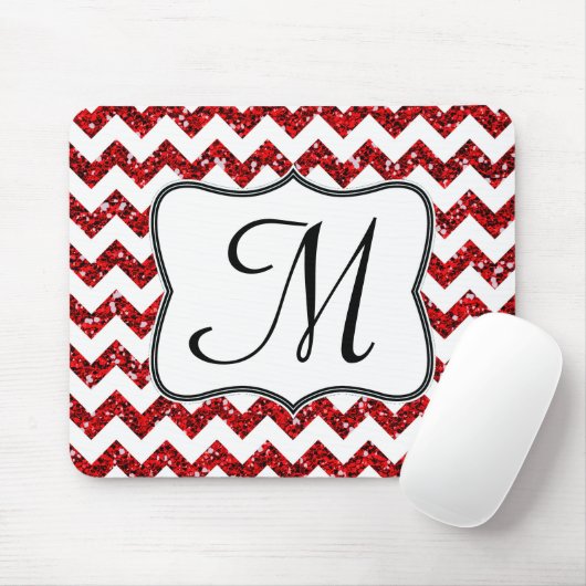 Modern Red Chevron Monogram Initiaal Muismat (Met muis)