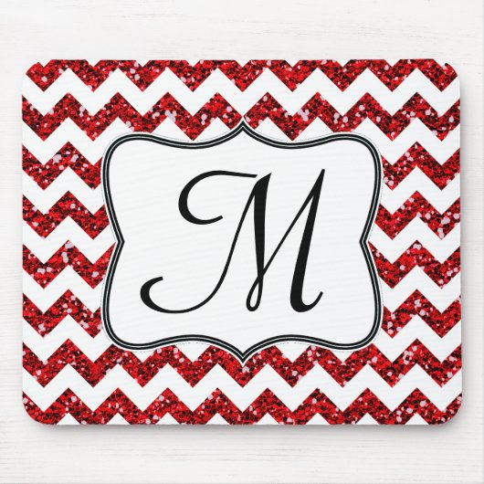 Modern Red Chevron Monogram Initiaal Muismat (Voorkant)