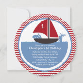 Modern Red Chevron Nautical 1st Birthday Party Kaart (Voorkant)
