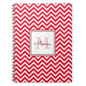 Modern Red Chevron Pattern met Monogram Notitieboe Notitieboek (Voorkant)