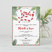 Modern Red Christmas Candy Cane Joy Baby shower Kaart (Staand voorkant)