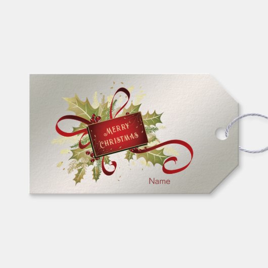 Modern Red Christmas Holiday Gift Label Cadeaulabel (Voorkant (Horizontaal))