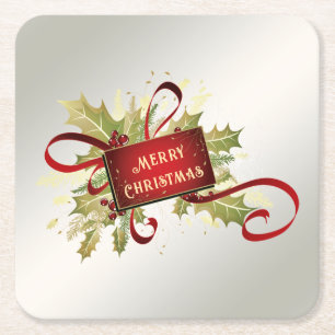 Modern Red Christmas Holiday Paper Onderzetter