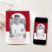 Modern Red Color Block Photo Afstuderen Aankondiging