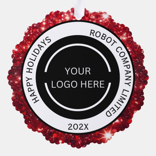 Modern Red Company Logo and Name  Ornament Kaart (Achterkant)
