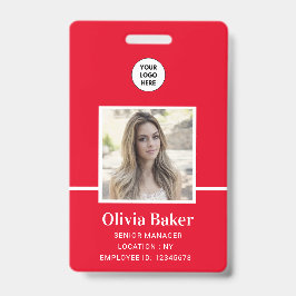Modern Red Company Name Title Employee Photo ID Badge