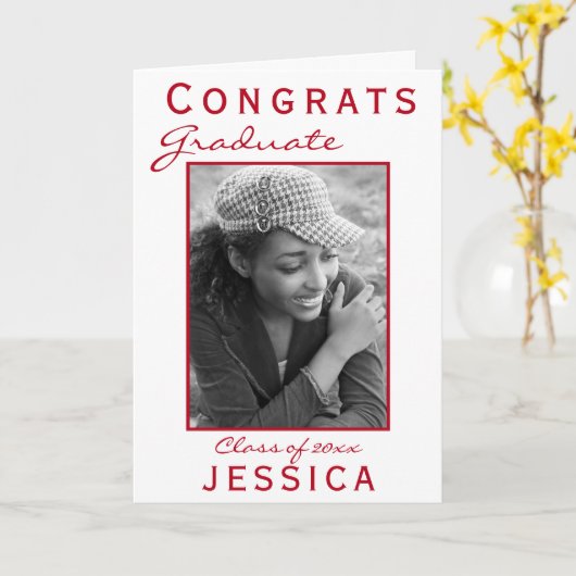 Modern Red Congrats Afstuderen Afstuderen-fotokaar Kaart (Gele Bloem)