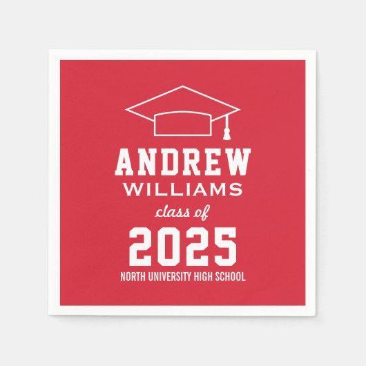 Modern Red Custom 2025 afstudeerfeest Servetten (Voorkant)