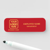 Modern Red Custom Business Name Tag (In situ)