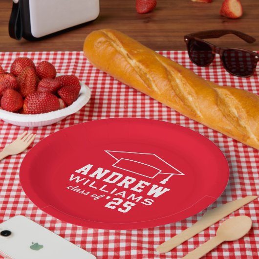 Modern Red Custom Graduation Party Papieren Bordje (Picknick)