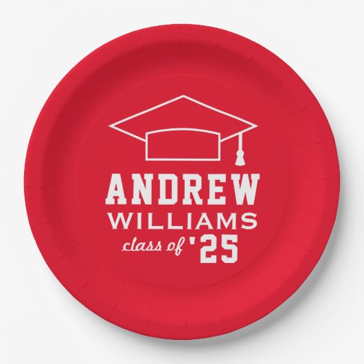 Modern Red Custom Graduation Party Papieren Bordje (Voorkant)