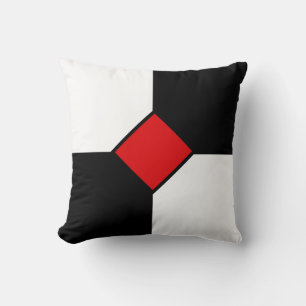 Modern Red Diamond en Black White Squares Kussen