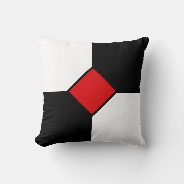 Modern Red Diamond en Black White Squares Kussen (Voorkant)