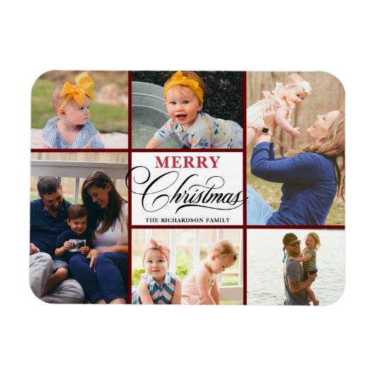 Modern Red Elegant Calligraphy Photo Collage Chic Magneet (Horizontaal)