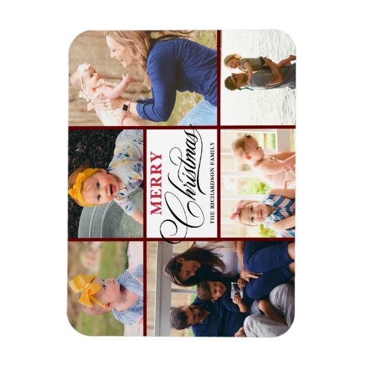 Modern Red Elegant Calligraphy Photo Collage Chic Magneet (Verticaal)