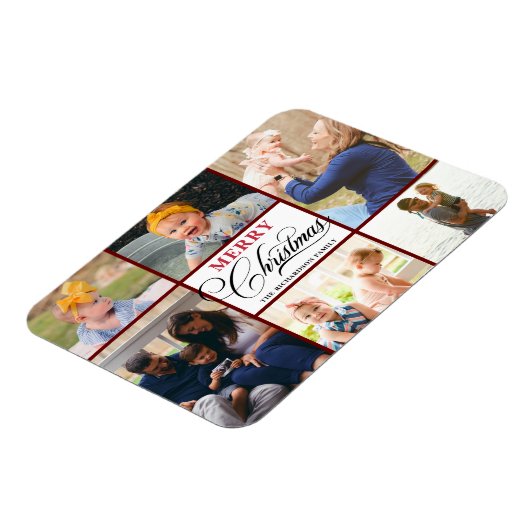 Modern Red Elegant Calligraphy Photo Collage Chic Magneet (Linkerzijde)