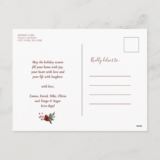 Modern Red Elegant Script JOY Winter Snow Overlay Feestdagenkaart (Achterkant)