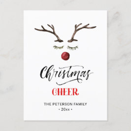 Modern Red Elegant Script Kerstman Reindester Briefkaart